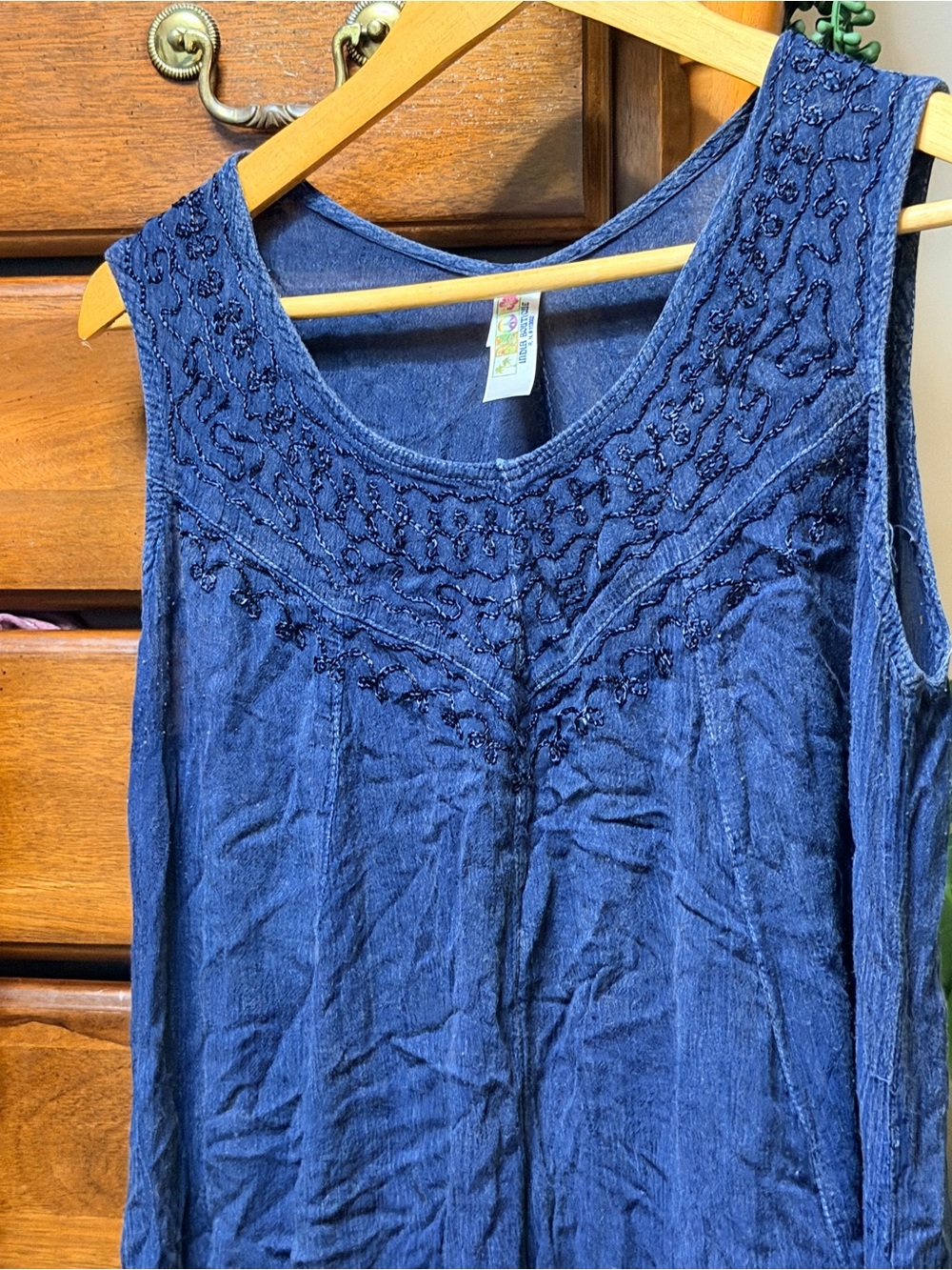 India Boutique Plus Size Sleeveless Embroidered Tank Dress with Embroidered Hem - Picture 2 of 6
